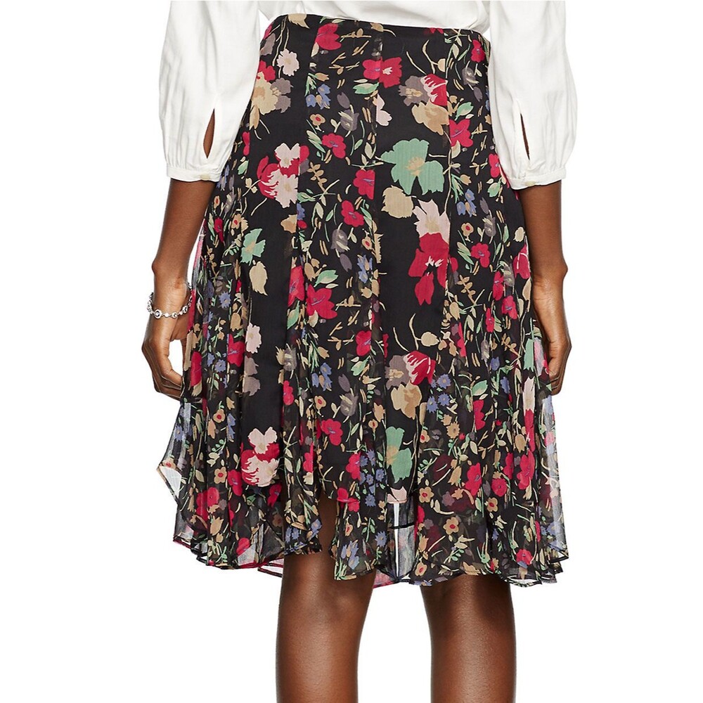 New Womens $125 Ralph Lauren Silk Black Floral Skirt 2 Pink Green Blue Tan NWT